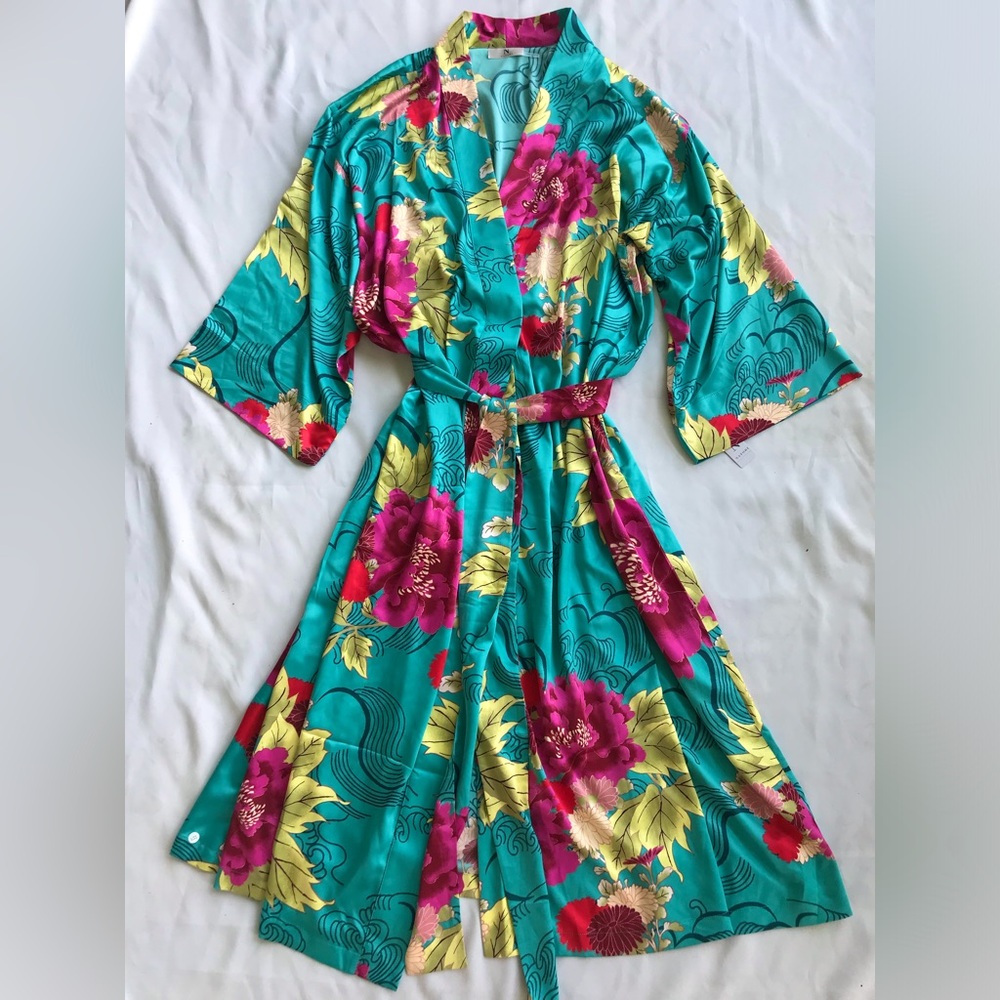 NWT 3X Natori Robe Housecoat Mumu Women’s Plus Size Floral Chinoiserie Tropical